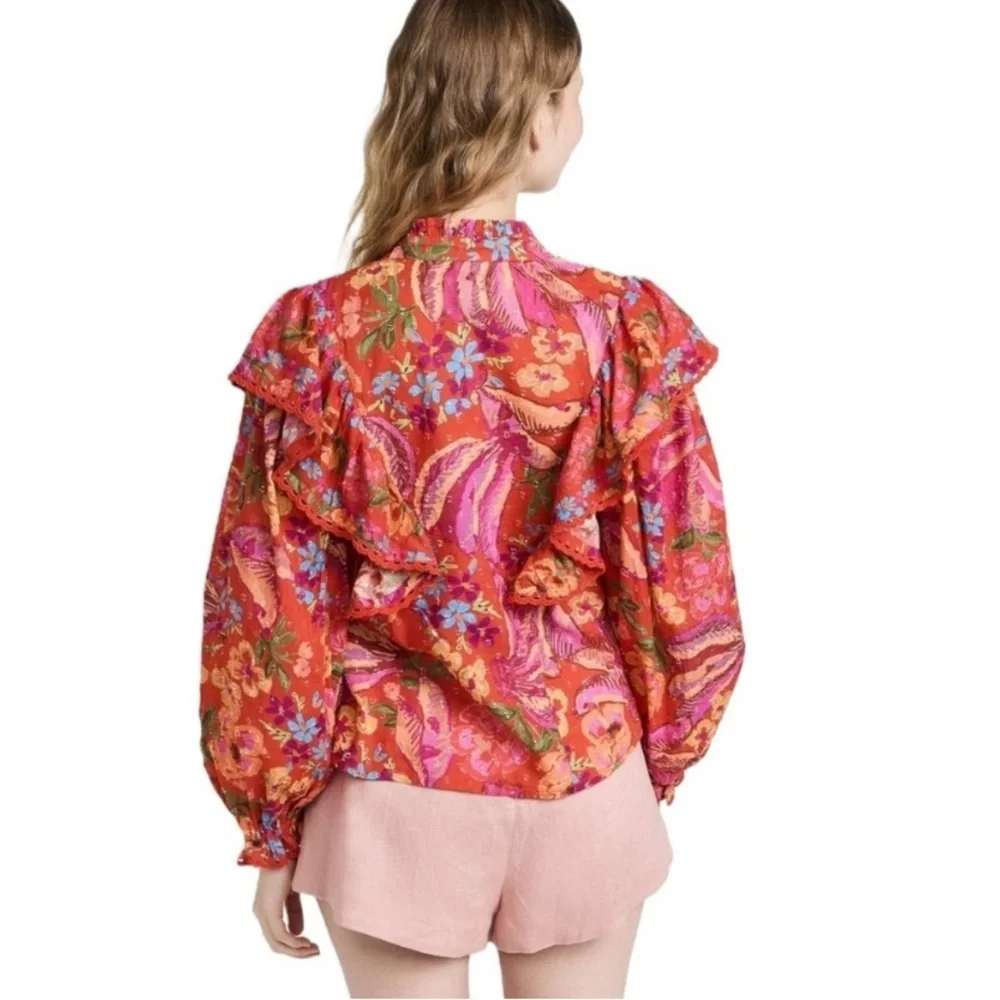 🍌 Farm Rio Spring Bananas Puff-Sleeve Button Down Top – Size Small 🍌